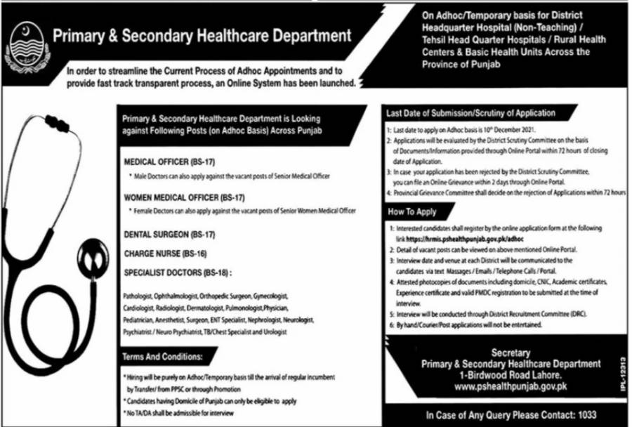 Punjab announces government jobs for healthcare professionals - apply before December 10