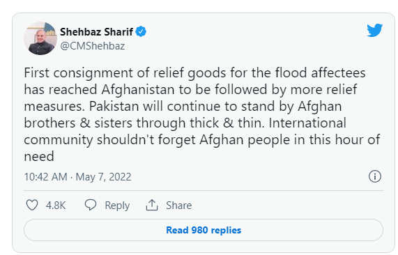 Pakistan sends aid to Afghanistan flood victims on humanitarian grounds