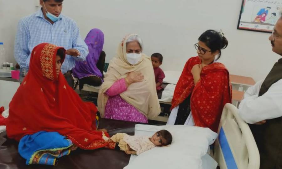 Flood victims at Liaquat Hospital, Azra Pechuho is on hand to help