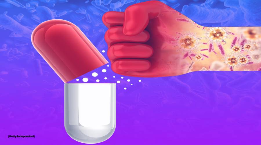Illustration of a punch of a person targeted towards an anti-biotic medicine
