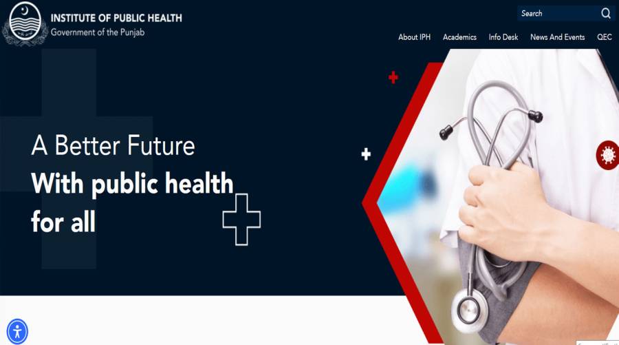 Screenshot of the Institute of Public Health website, highlighting the recent Rs 30 million fake recruitment scam uncovered by the Punjab Health Department.