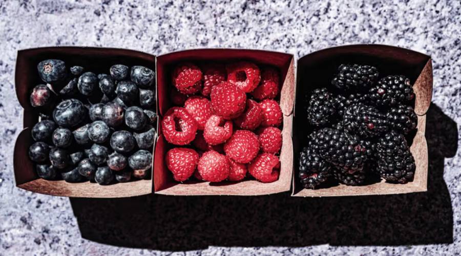bowl of assorted berries and leafy greens rich in flavonoids for healthy aging