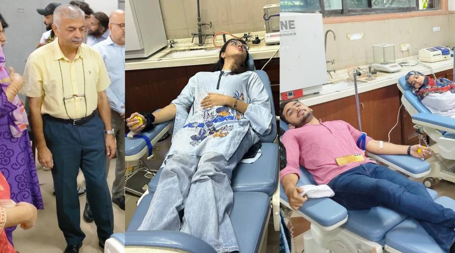 JSMU students and faculty participate in blood donation drive during Azadi fortnight celebrations to honor Pakistan’s independence.