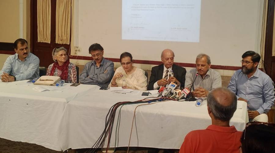 Karachi citizens and medical experts at PMA House press conference highlighting urban flooding, sewage contamination, and public health dangers.