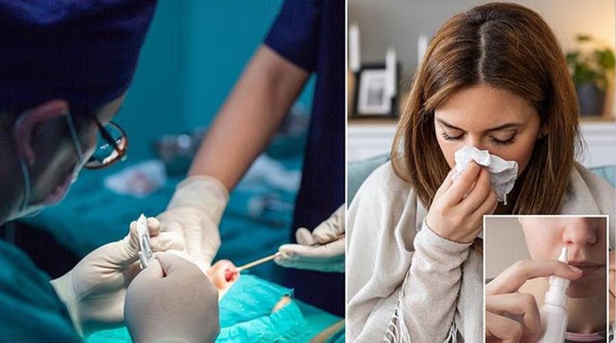 Patient undergoing sinus surgery to relieve chronic sinusitis symptoms and improve breathing.