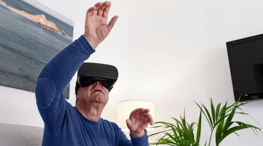 Person playing exergame to improve brain health and memory in mild cognitive impairment study