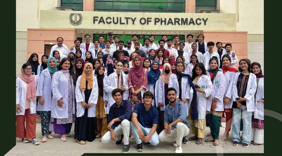 Hamdard University faculty of pharmacy students participating in white coat ceremony 2025 to mark beginning of their professional journey