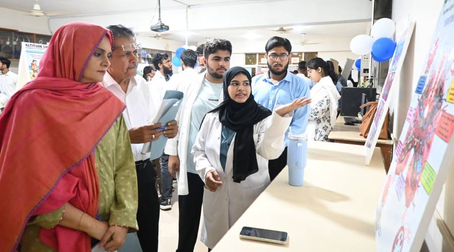 MBBS students at LCMD presenting posters on respiratory physiology during an academic competition 2025