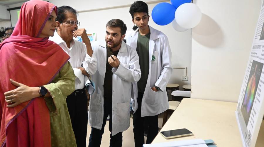 MBBS students at LCMD presenting posters on respiratory physiology during an academic competition 2025