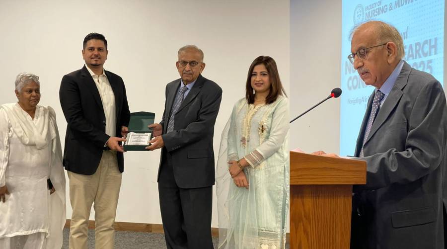 Nurses and healthcare professionals at Ziauddin University International Nursing Research Conference 2025 discussing artificial intelligence in nursing.