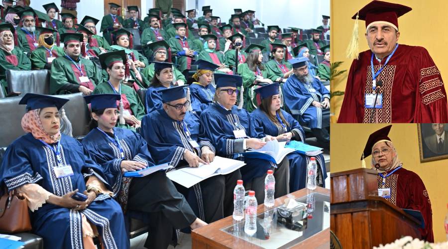 Provincial Minister Ismail Rahoo and Vice Chancellor Prof. Nazli Hossain address the 11th Senate meeting of Dow University of Health Sciences.
