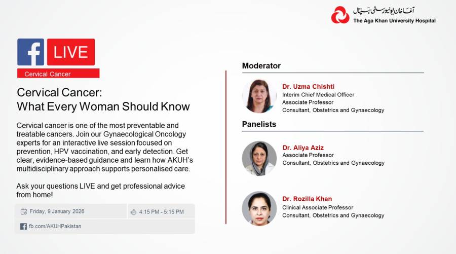 Facebook live event on cervical cancer prevention, featuring expert panelists from AKUH.