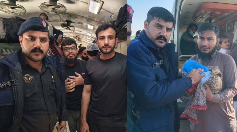 Emergency medical response during childbirth on train in Karachi.