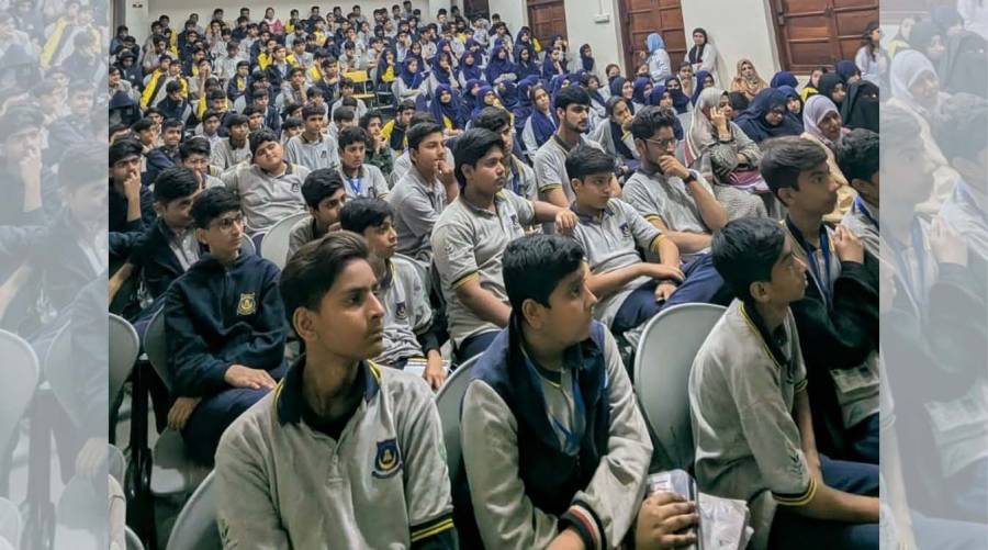 Medical technology outreach session at N. J. V. Higher Secondary School Karachi.