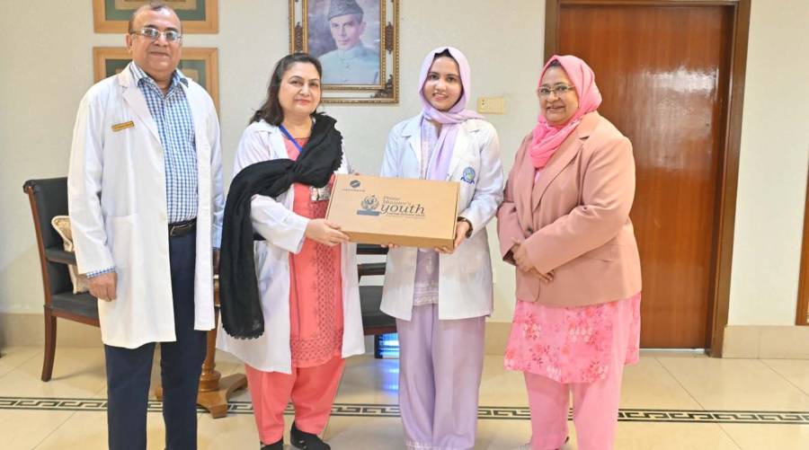 Dow University of Health Sciences distributes laptops to students under Prime Minister’s Youth Laptop Scheme in Karachi.