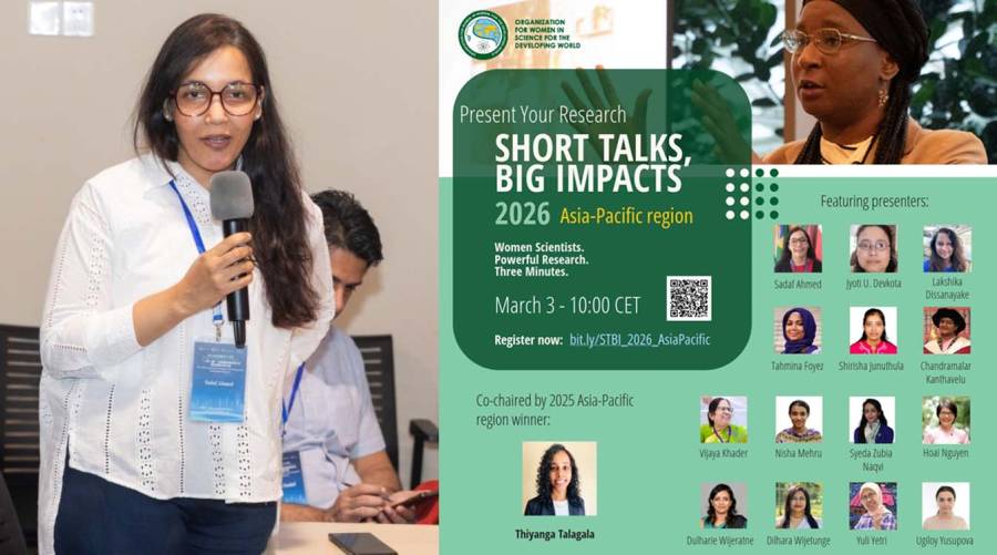 UNESCO–OWSD Short Talks Big Impacts Asia-Pacific presenters including Pakistani neuroscientist Dr. Sadaf Ahmed.
