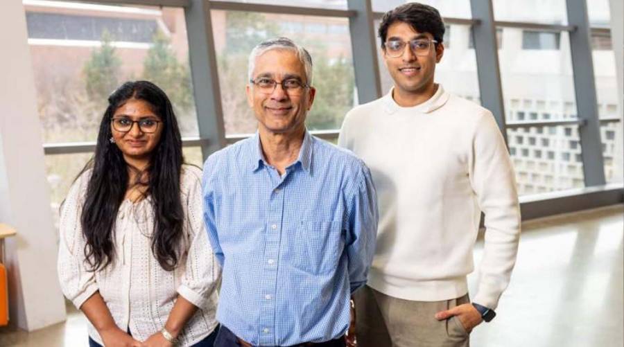 From left to right, Tanvi Ranga, Nalini Ratha and Arjun Ramesh Kaushik. Credit: Meredith Forrest-Kulwicki, University at Buffalo.