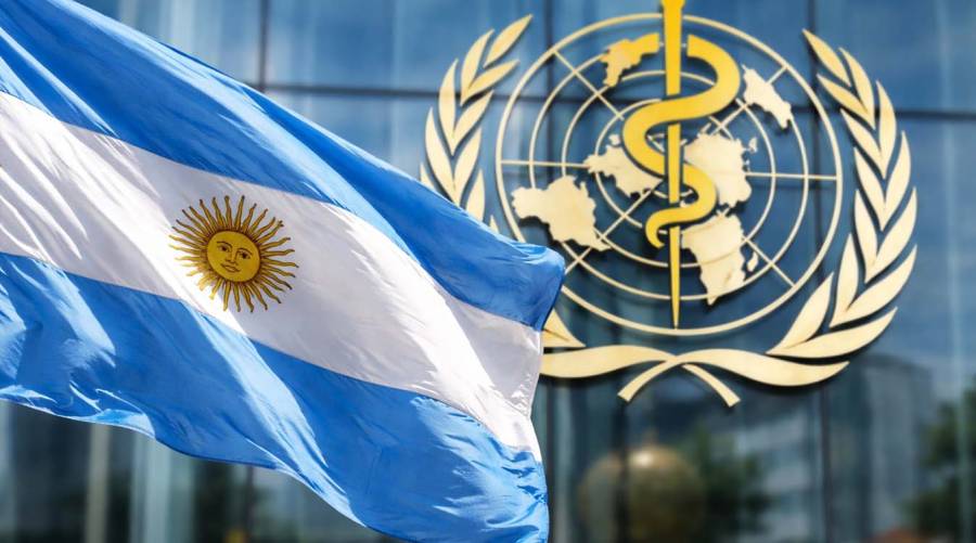 Flag of Argentina with WHO emblem symbolizing the country’s withdrawal from the World Health Organization