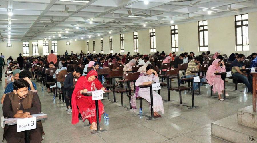 Candidates taking the 25th JCAT examination under King Edward Medical University in Lahore and Multan centres.