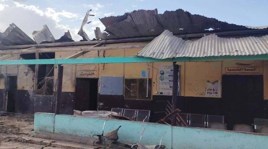 Destroyed emergency and operating section of Al Jabalayn Teaching Hospital after attack in Sudan
