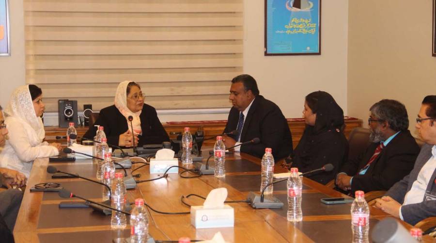 DUHS Vice Chancellor Prof. Dr. Nazli Hossain in a meeting with Bangladesh High Commissioner Muhammad Iqbal Hussain Khan and delegation at DUHS Karachi.