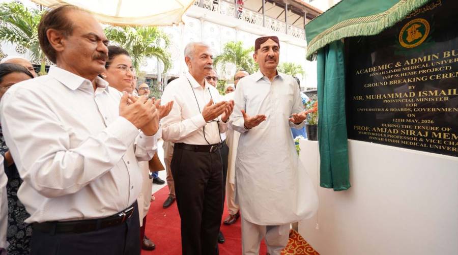 Officials and university leadership participate in the launch ceremony of Jinnah Sindh Medical University’s multi-billion-rupee academic and administrative infrastructure expansion project in Karachi.