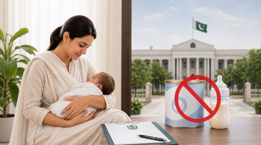 Mother breastfeeding her infant as Sindh and DRAP debate regulations governing formula milk advertising in Pakistan.