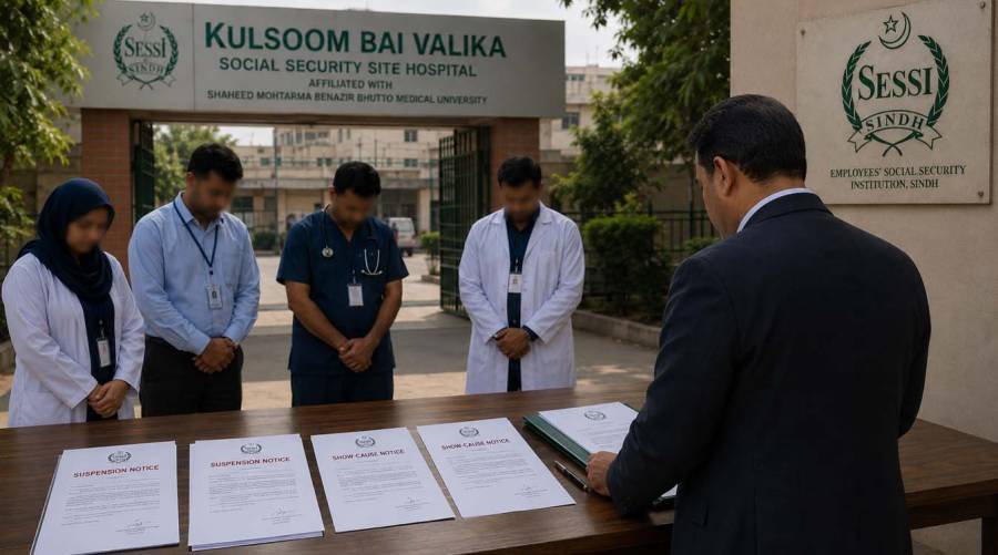 SESSI suspends doctors and serves notices to hospital staff after the HIV outbreak investigation at Kulsoom Bai Valika Hospital in Karachi.