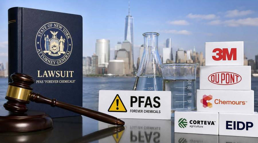 New York files lawsuit against 3M, DuPont and other companies over PFAS forever chemicals linked to health and environmental risks.