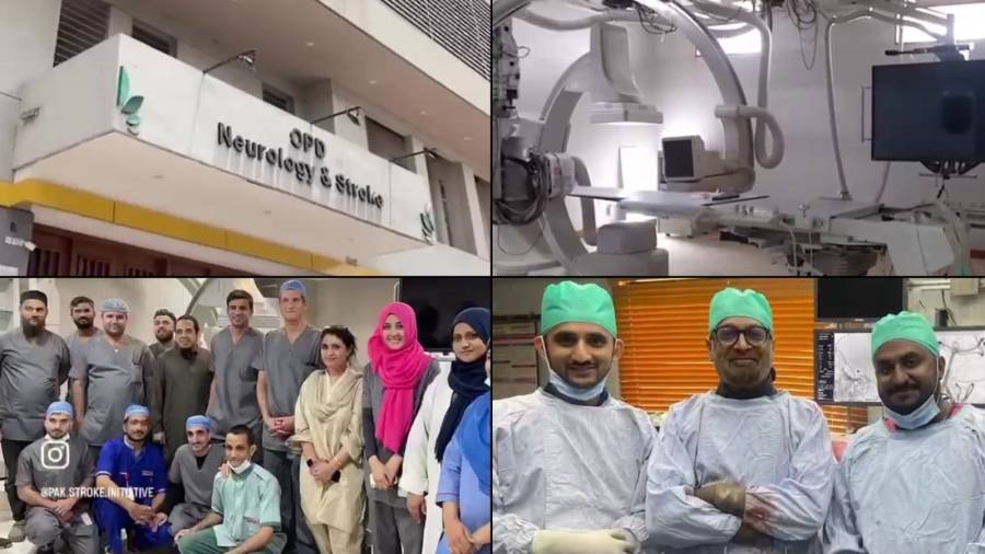 Dr. Irfan Amjad Lutfi announces the launch of Sindh's first comprehensive public stroke center at JPMC Karachi.