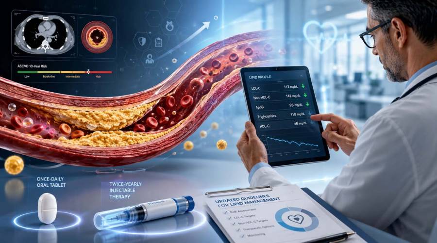 New cholesterol treatments including Lipfendra and inclisiran alongside updated 2026 dyslipidemia guidelines