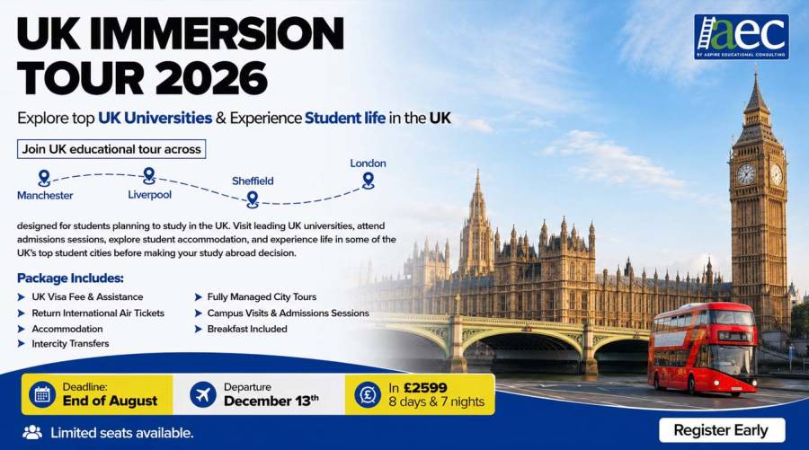 UK Immersion Tour 2026 for students visiting universities in Manchester, Liverpool, Sheffield and London