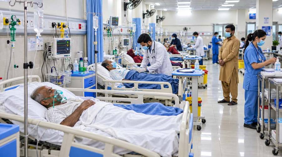 Hospital patients in Karachi amid a rise in flu-like symptoms, with health experts urging influenza prevention and vaccination.